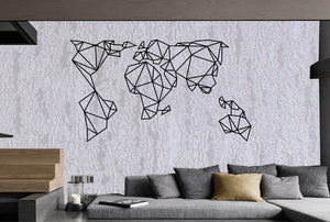 Metal World Map Wall Art Geometric World Map Decor Metal
