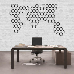 Metal World Map Wall Art Honeycombs Geometric World Map