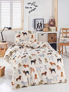 Animals Bedding Set Dogs Themed Single/Twin Size 1 Duvet Cover 1 Pillow Case Girls Boys Bed Set